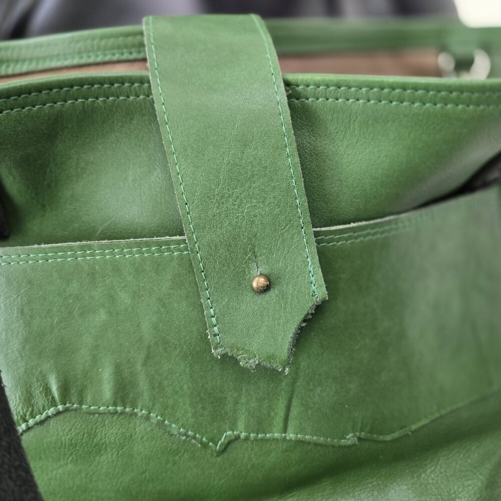 Handmade Grass Green Leather Tote Bag - Picture 10 of 16